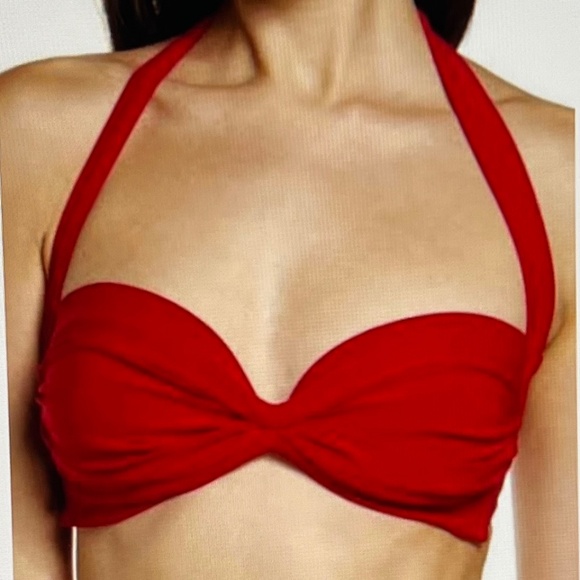 Norma Kamali Bill Ruched Bikini Swim Top Halter Red Sz M - Picture 1 of 12
